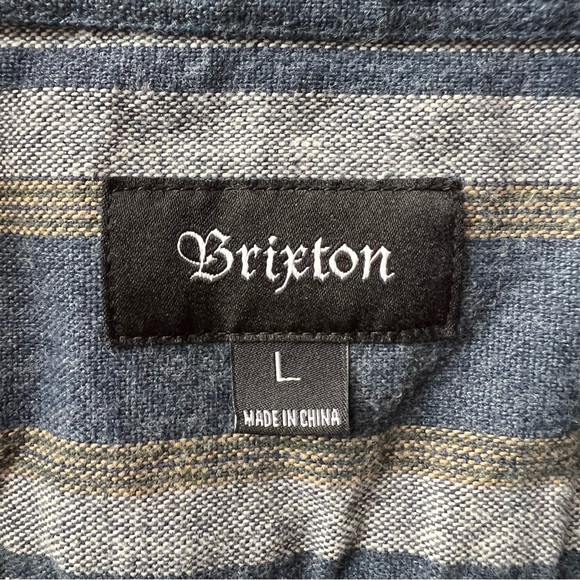 Brixton Bowery Flannel Long Sleeve Button Down Shirt Blue & Grey Large - Picture 6 of 8